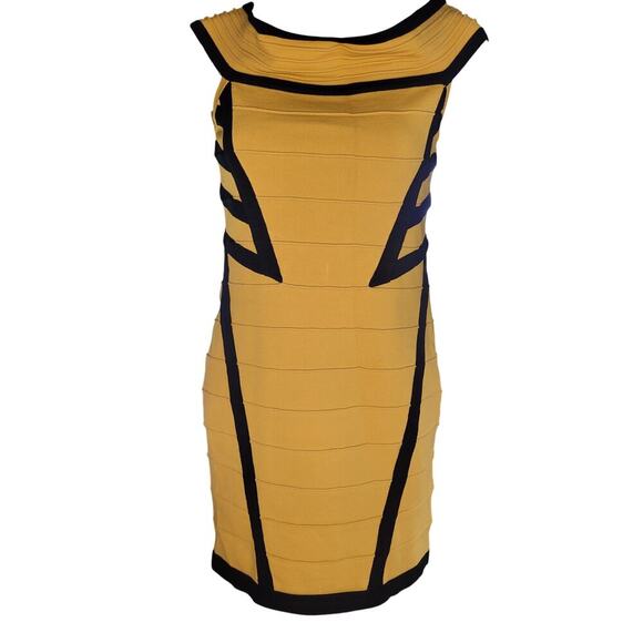 Wow Couture Yellow/Blk Dress zip back Off Shoulder Sz M - Picture 1 of 4